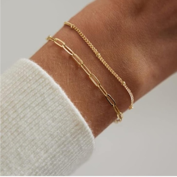 Gold 14k Gold Plated 2pc Paperclip Bracelet Set - Picture 1 of 2